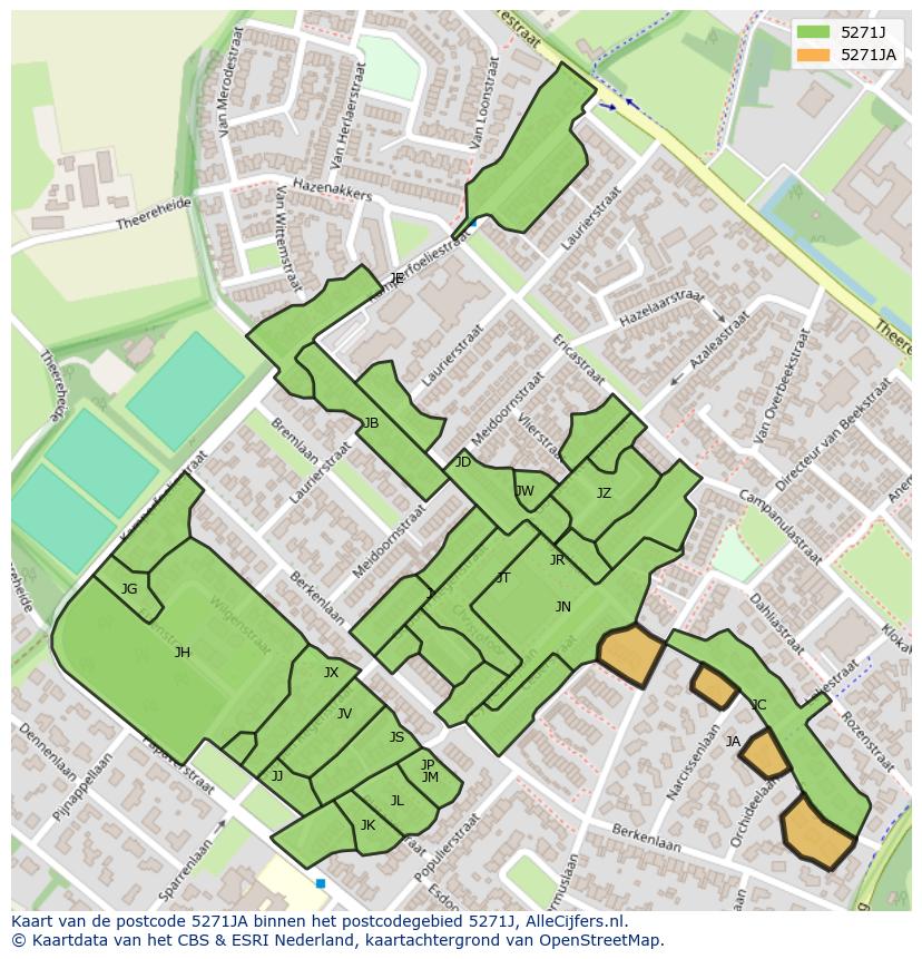 Afbeelding van het postcodegebied 5271 JA op de kaart.