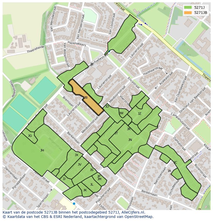 Afbeelding van het postcodegebied 5271 JB op de kaart.