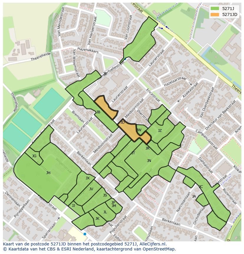 Afbeelding van het postcodegebied 5271 JD op de kaart.