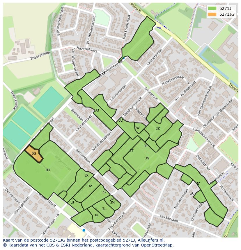 Afbeelding van het postcodegebied 5271 JG op de kaart.