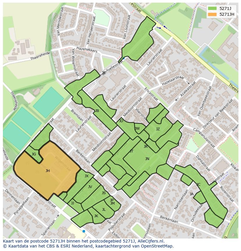Afbeelding van het postcodegebied 5271 JH op de kaart.