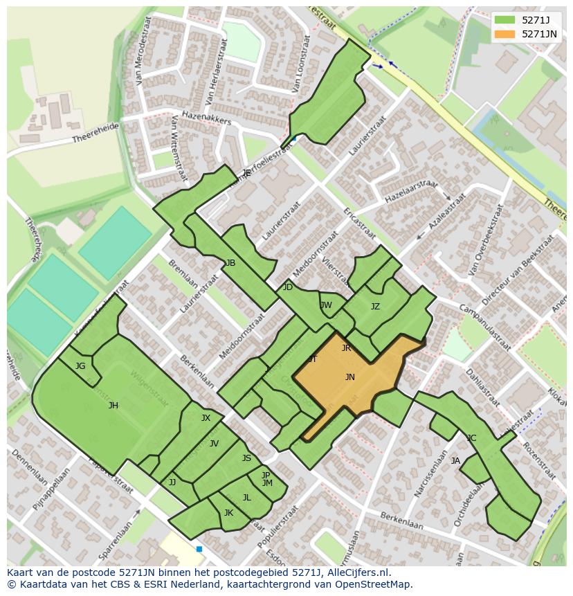 Afbeelding van het postcodegebied 5271 JN op de kaart.
