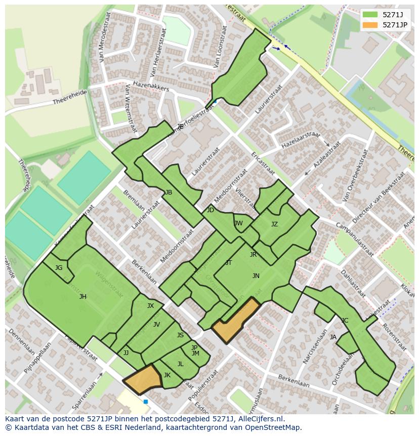 Afbeelding van het postcodegebied 5271 JP op de kaart.
