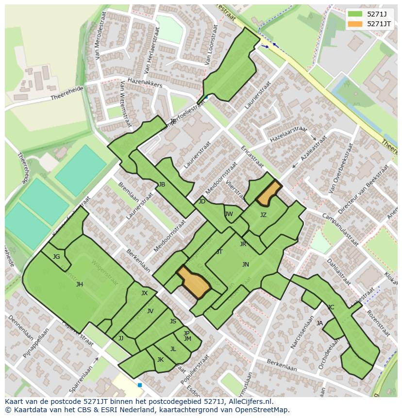 Afbeelding van het postcodegebied 5271 JT op de kaart.