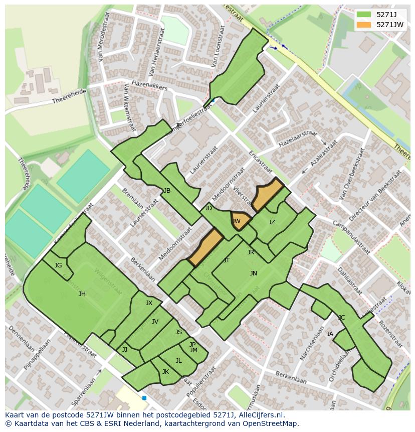 Afbeelding van het postcodegebied 5271 JW op de kaart.