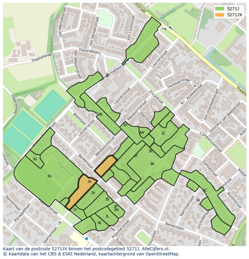Afbeelding van het postcodegebied 5271 JX op de kaart.