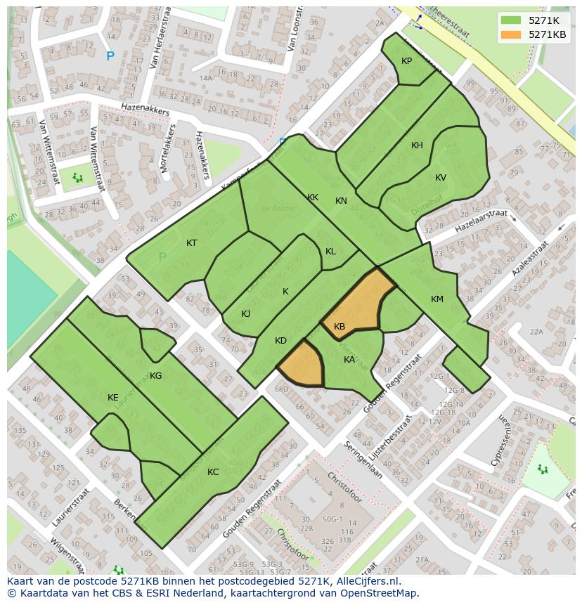 Afbeelding van het postcodegebied 5271 KB op de kaart.