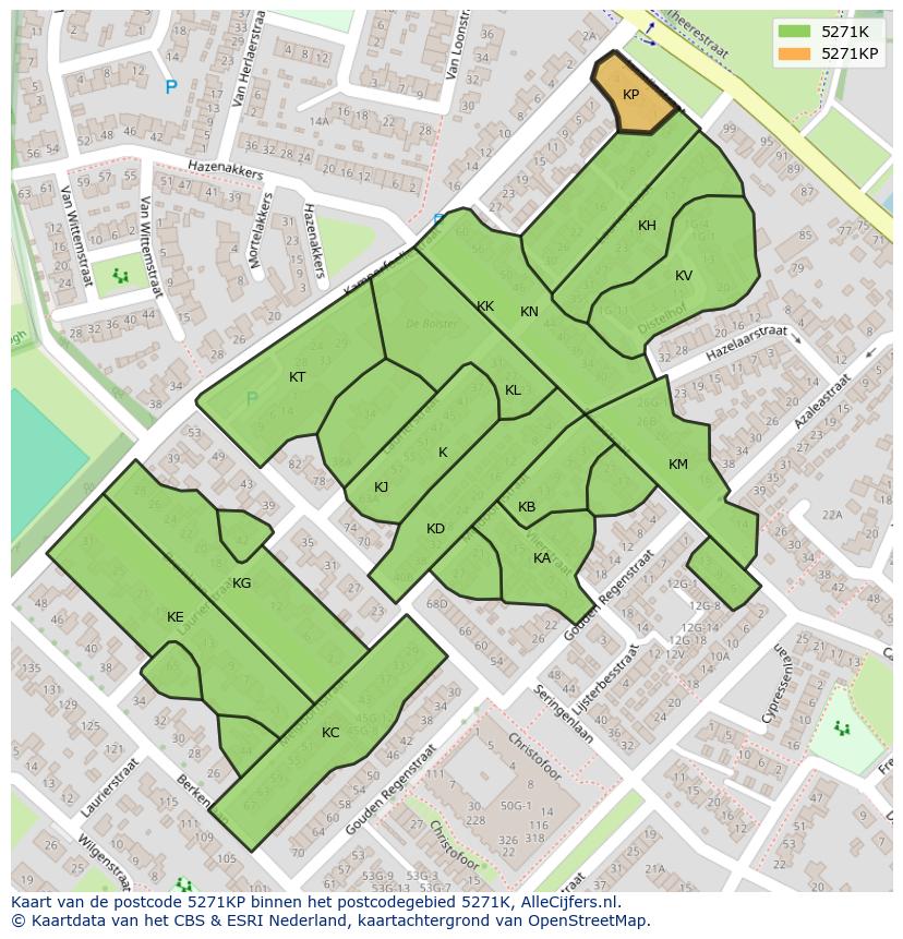 Afbeelding van het postcodegebied 5271 KP op de kaart.