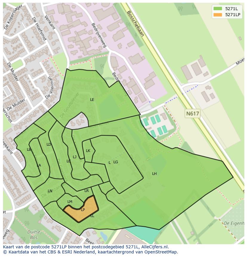 Afbeelding van het postcodegebied 5271 LP op de kaart.