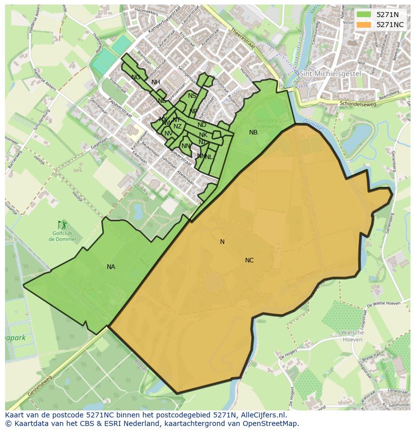 Afbeelding van het postcodegebied 5271 NC op de kaart.
