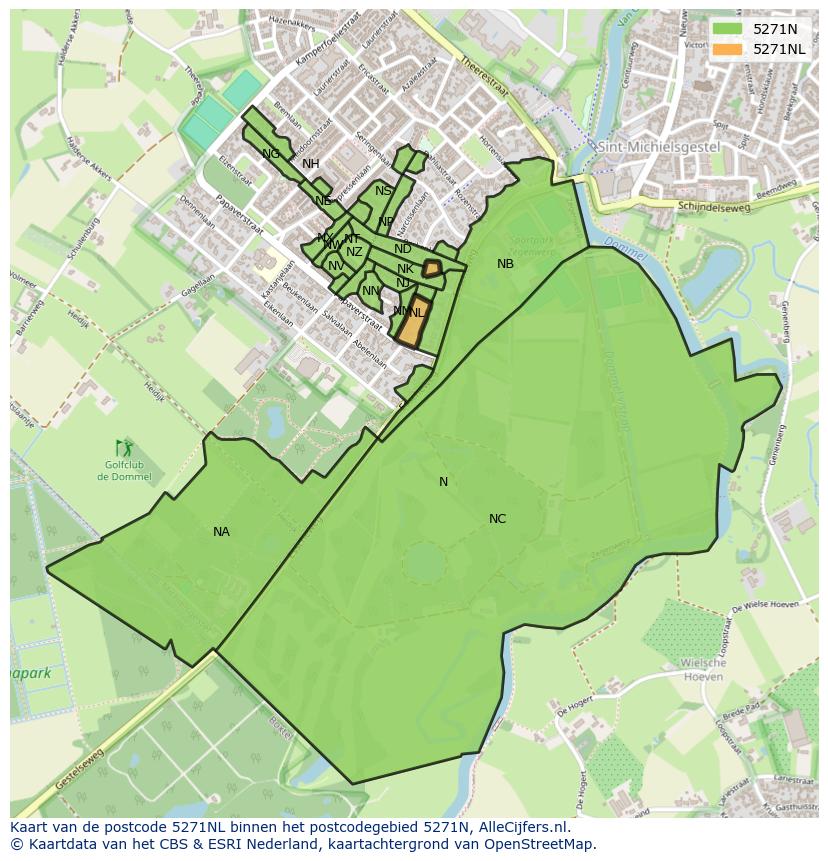 Afbeelding van het postcodegebied 5271 NL op de kaart.