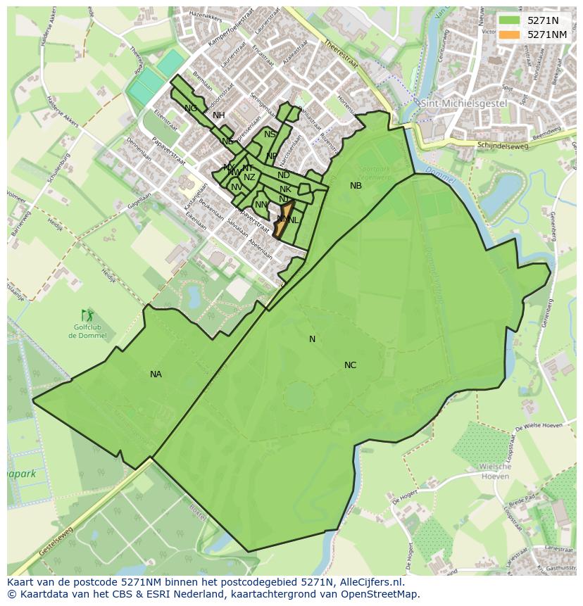 Afbeelding van het postcodegebied 5271 NM op de kaart.
