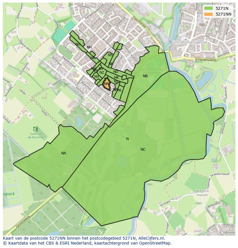 Afbeelding van het postcodegebied 5271 NN op de kaart.
