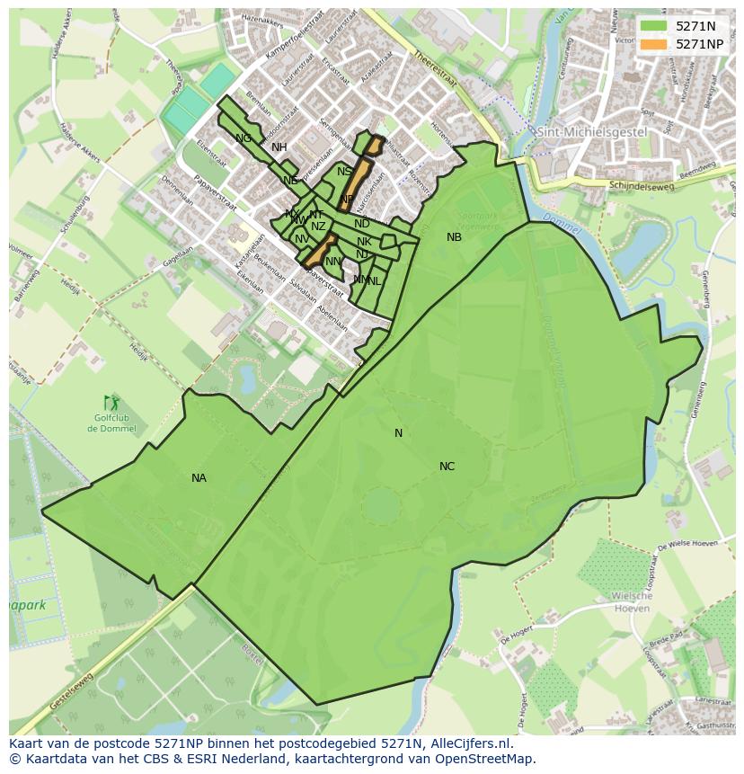 Afbeelding van het postcodegebied 5271 NP op de kaart.