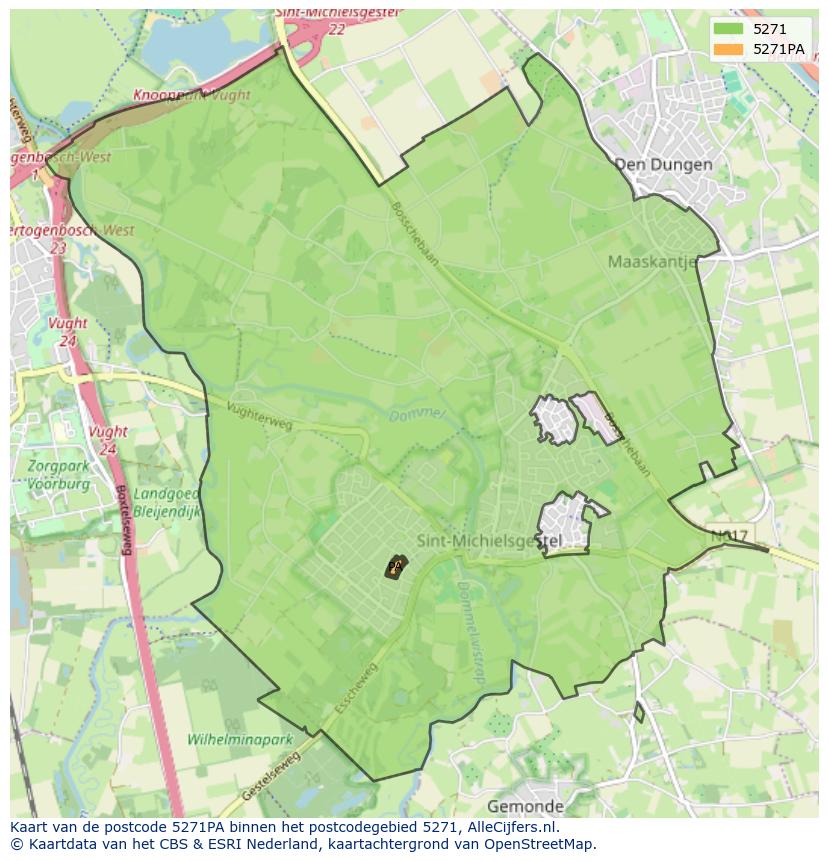 Afbeelding van het postcodegebied 5271 PA op de kaart.