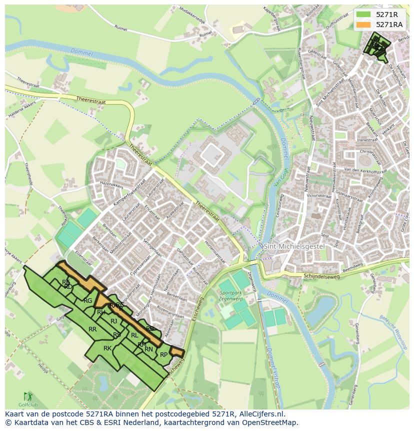 Afbeelding van het postcodegebied 5271 RA op de kaart.