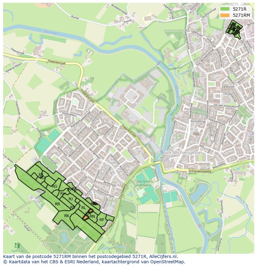 Afbeelding van het postcodegebied 5271 RM op de kaart.