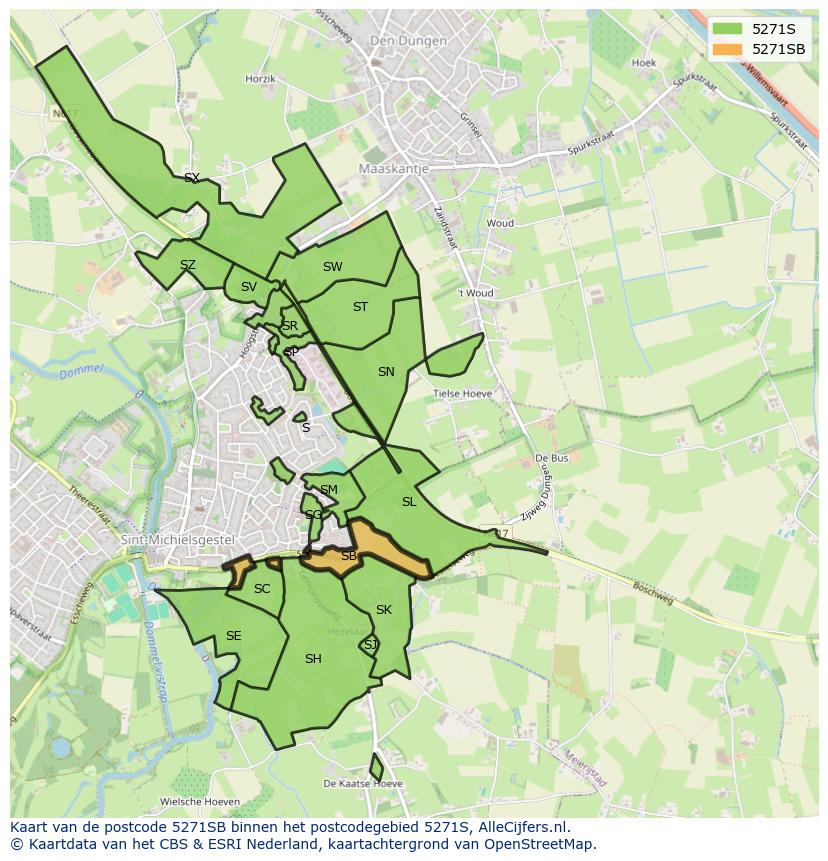 Afbeelding van het postcodegebied 5271 SB op de kaart.
