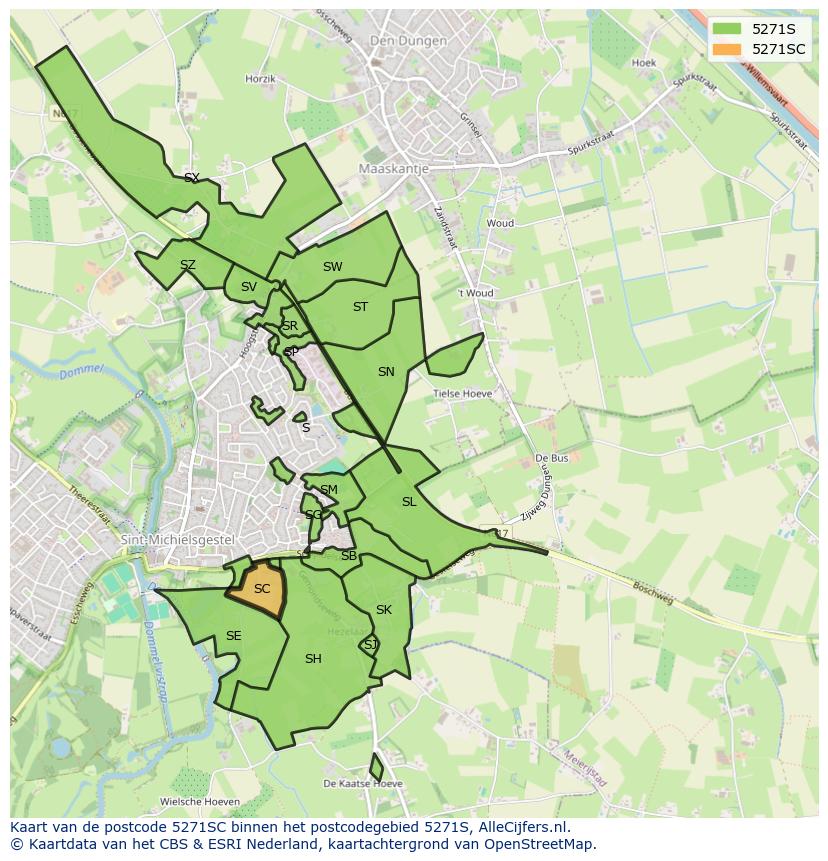 Afbeelding van het postcodegebied 5271 SC op de kaart.