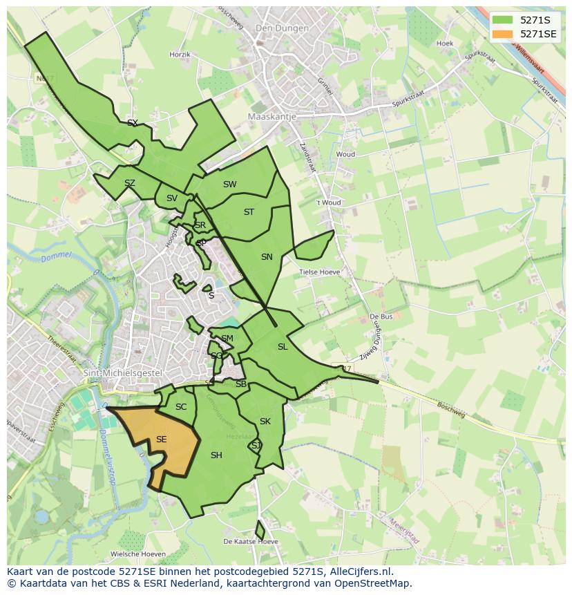 Afbeelding van het postcodegebied 5271 SE op de kaart.
