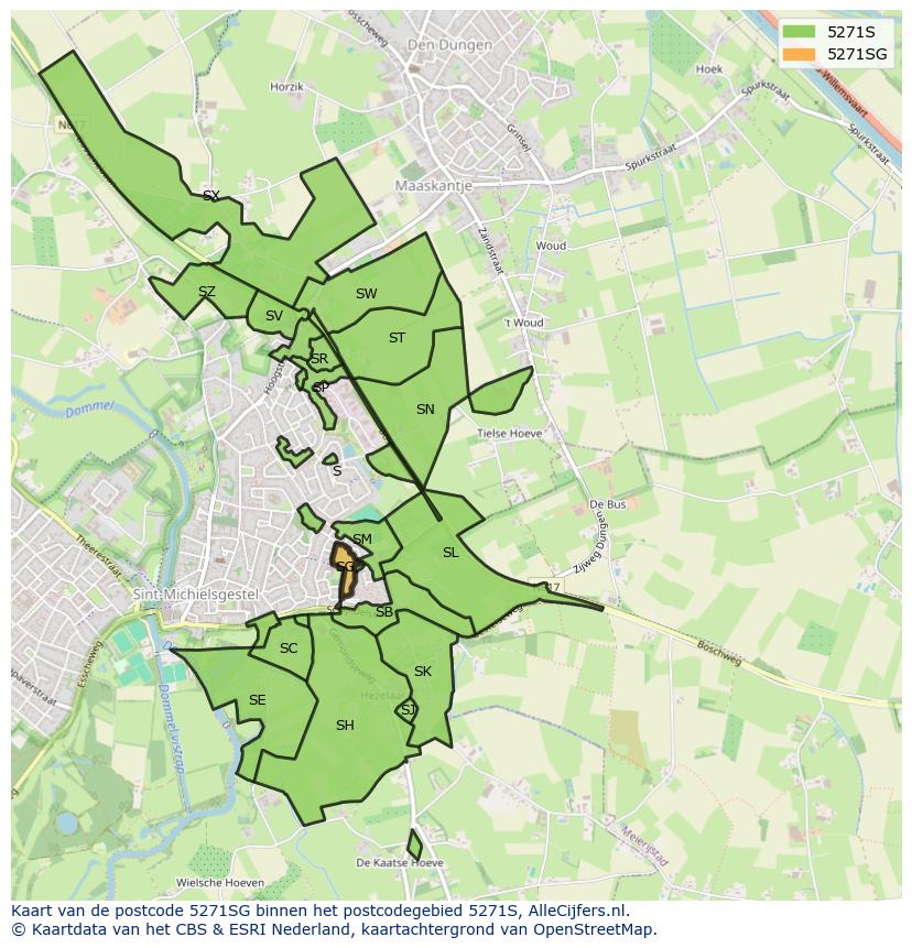 Afbeelding van het postcodegebied 5271 SG op de kaart.