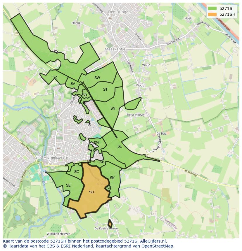 Afbeelding van het postcodegebied 5271 SH op de kaart.