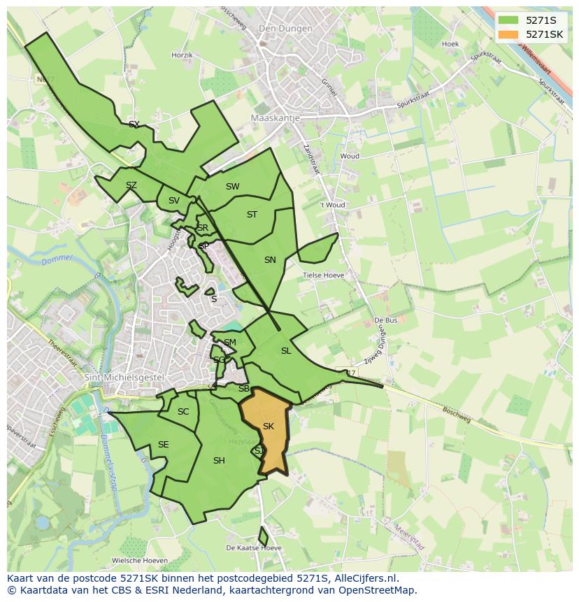 Afbeelding van het postcodegebied 5271 SK op de kaart.