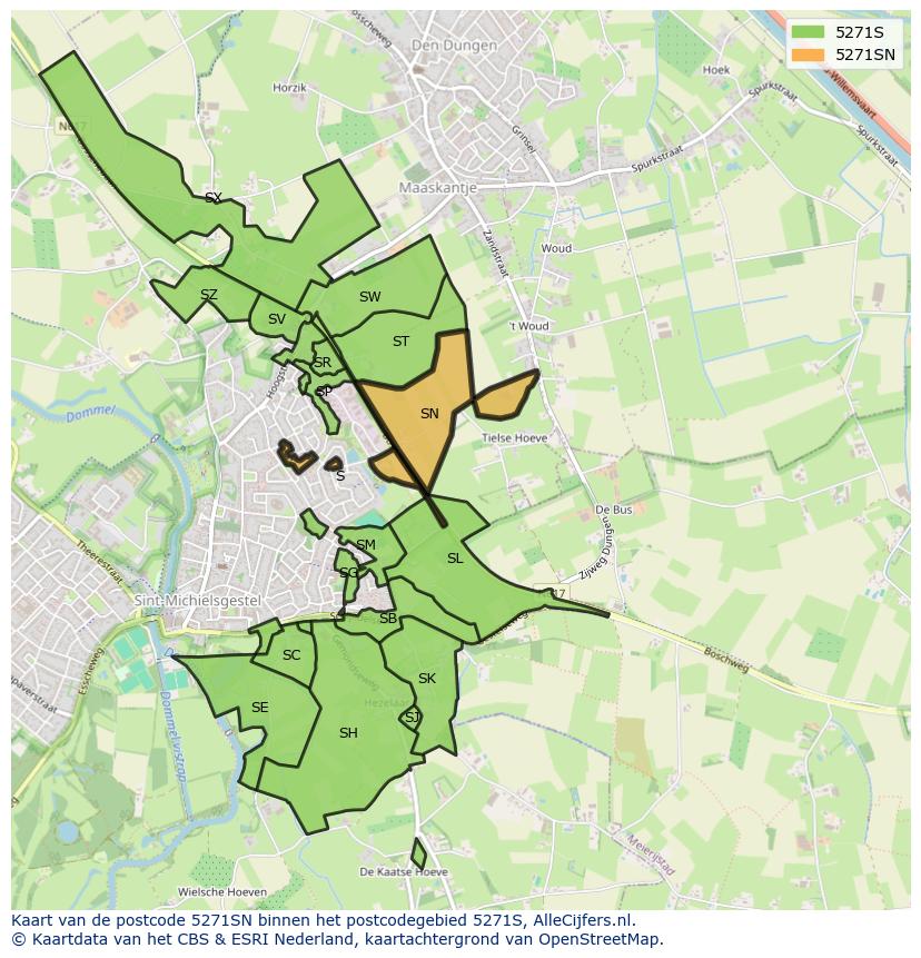 Afbeelding van het postcodegebied 5271 SN op de kaart.