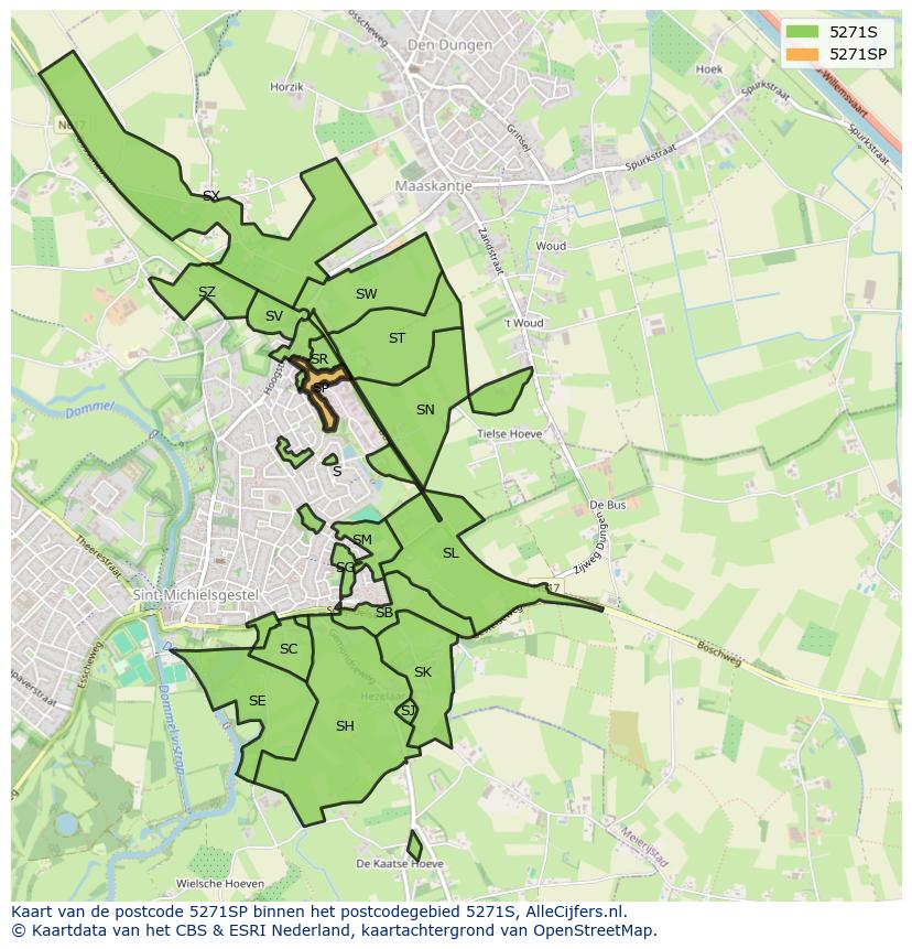 Afbeelding van het postcodegebied 5271 SP op de kaart.