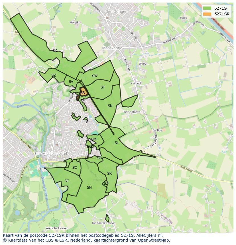 Afbeelding van het postcodegebied 5271 SR op de kaart.