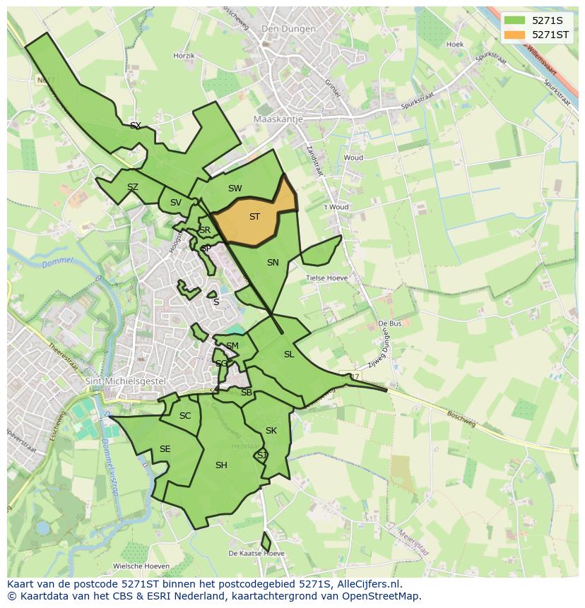 Afbeelding van het postcodegebied 5271 ST op de kaart.