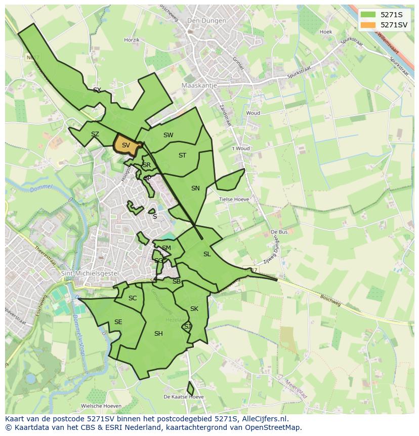 Afbeelding van het postcodegebied 5271 SV op de kaart.