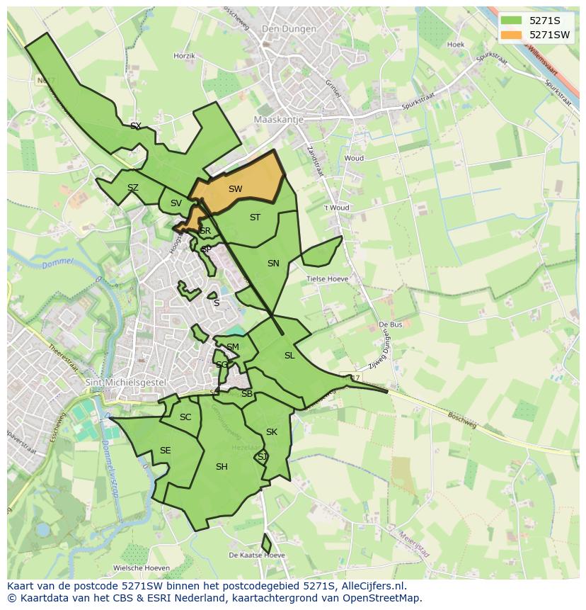 Afbeelding van het postcodegebied 5271 SW op de kaart.