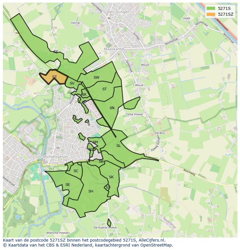 Afbeelding van het postcodegebied 5271 SZ op de kaart.