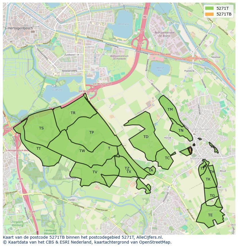 Afbeelding van het postcodegebied 5271 TB op de kaart.