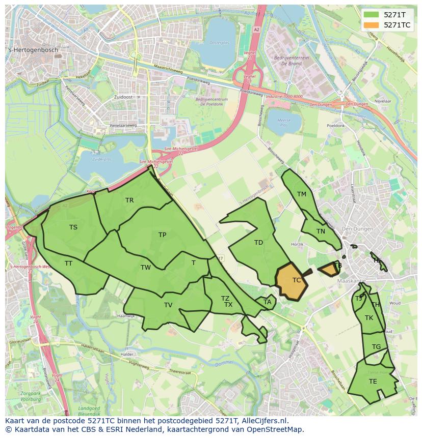 Afbeelding van het postcodegebied 5271 TC op de kaart.
