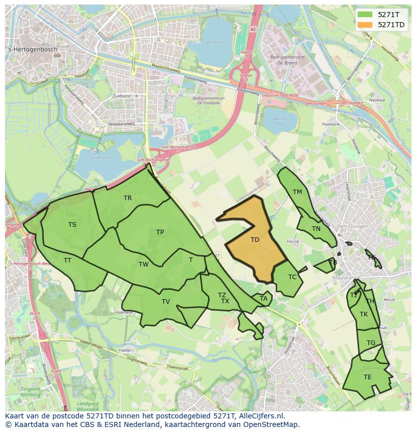 Afbeelding van het postcodegebied 5271 TD op de kaart.