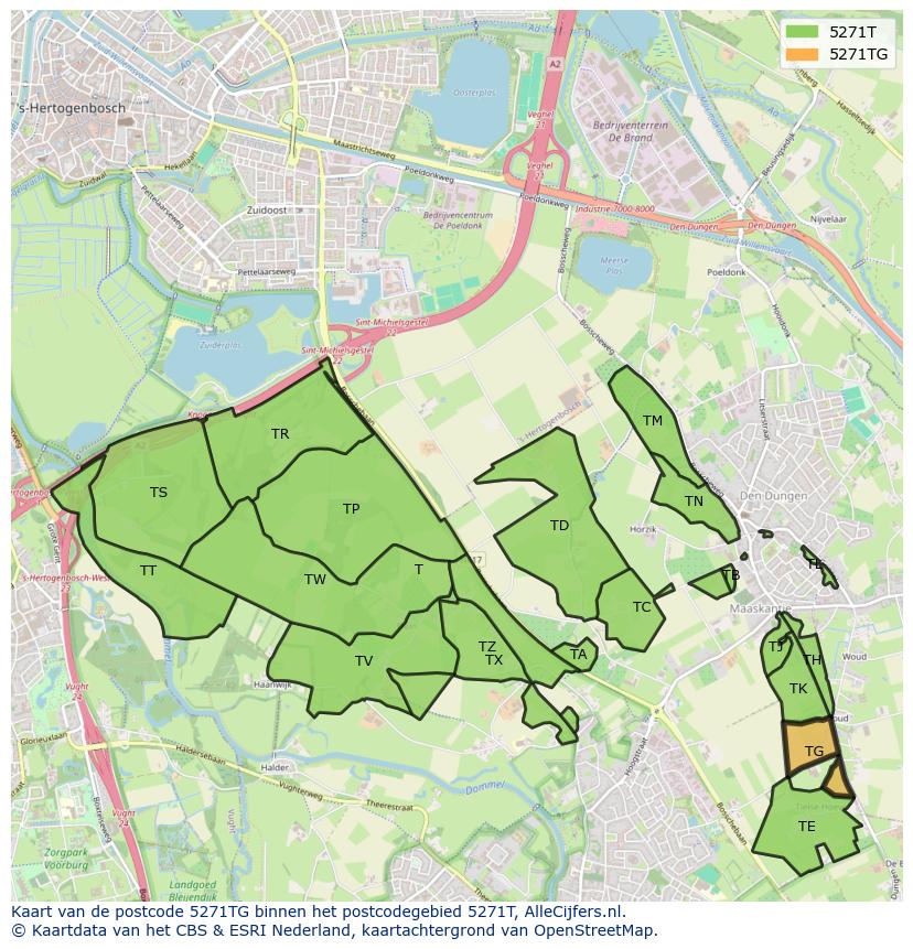 Afbeelding van het postcodegebied 5271 TG op de kaart.