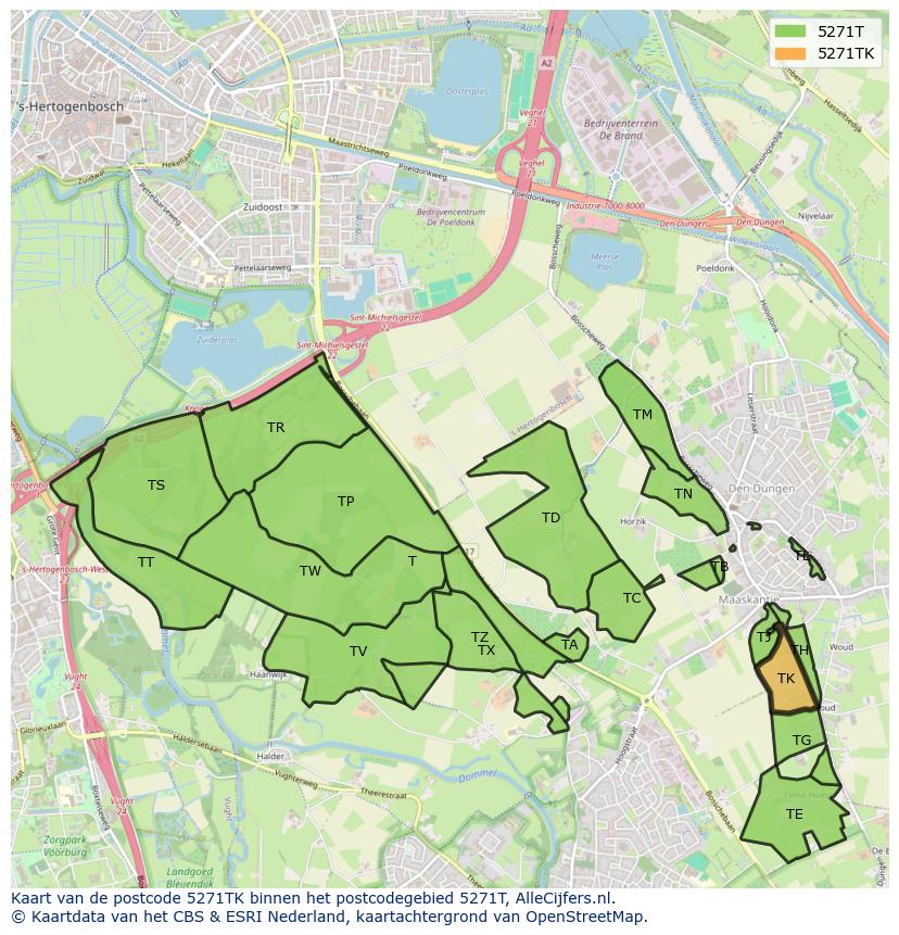 Afbeelding van het postcodegebied 5271 TK op de kaart.