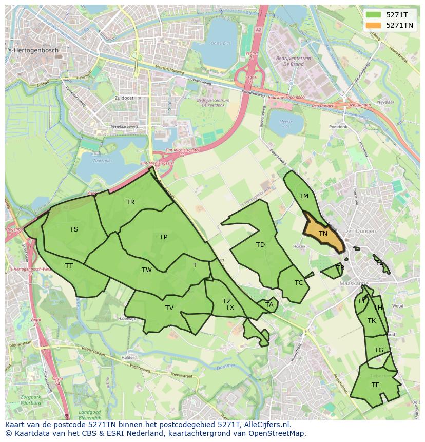 Afbeelding van het postcodegebied 5271 TN op de kaart.