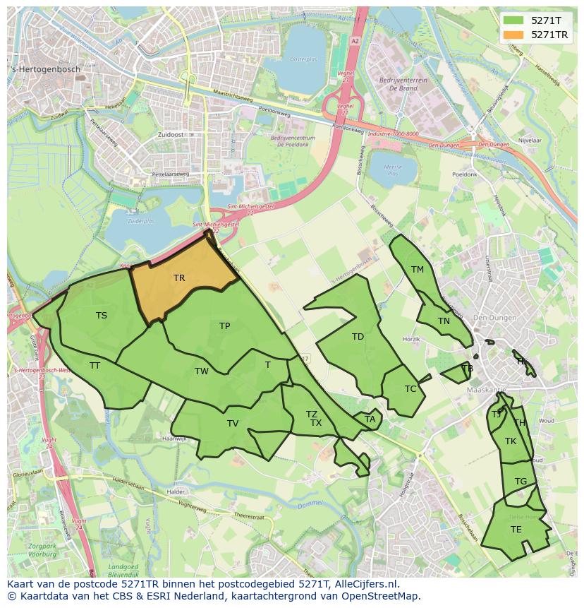 Afbeelding van het postcodegebied 5271 TR op de kaart.
