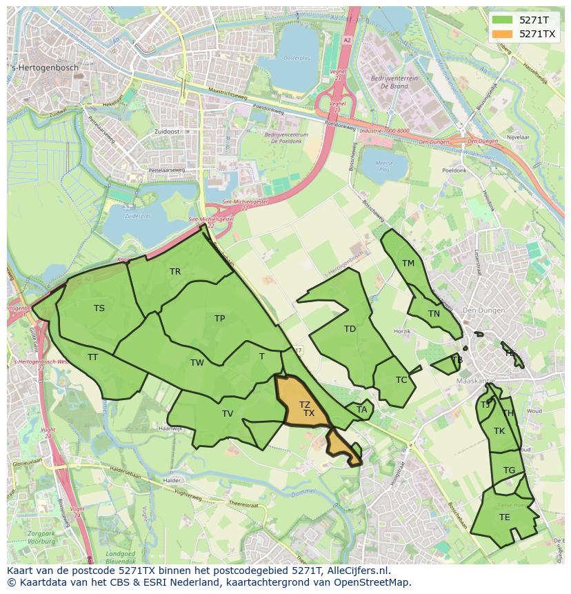 Afbeelding van het postcodegebied 5271 TX op de kaart.