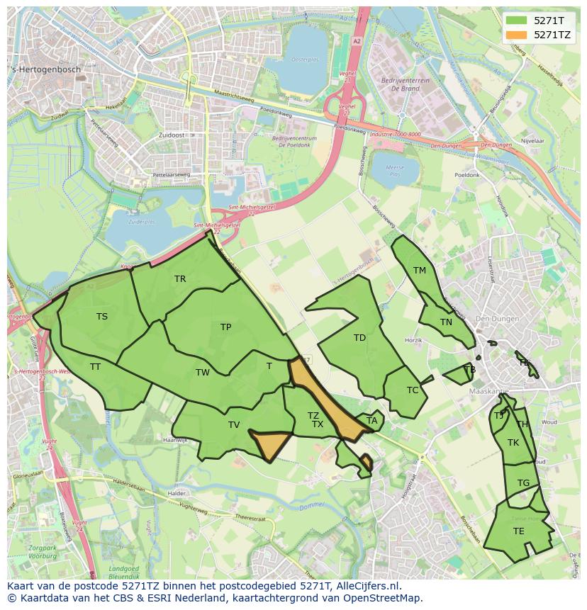 Afbeelding van het postcodegebied 5271 TZ op de kaart.