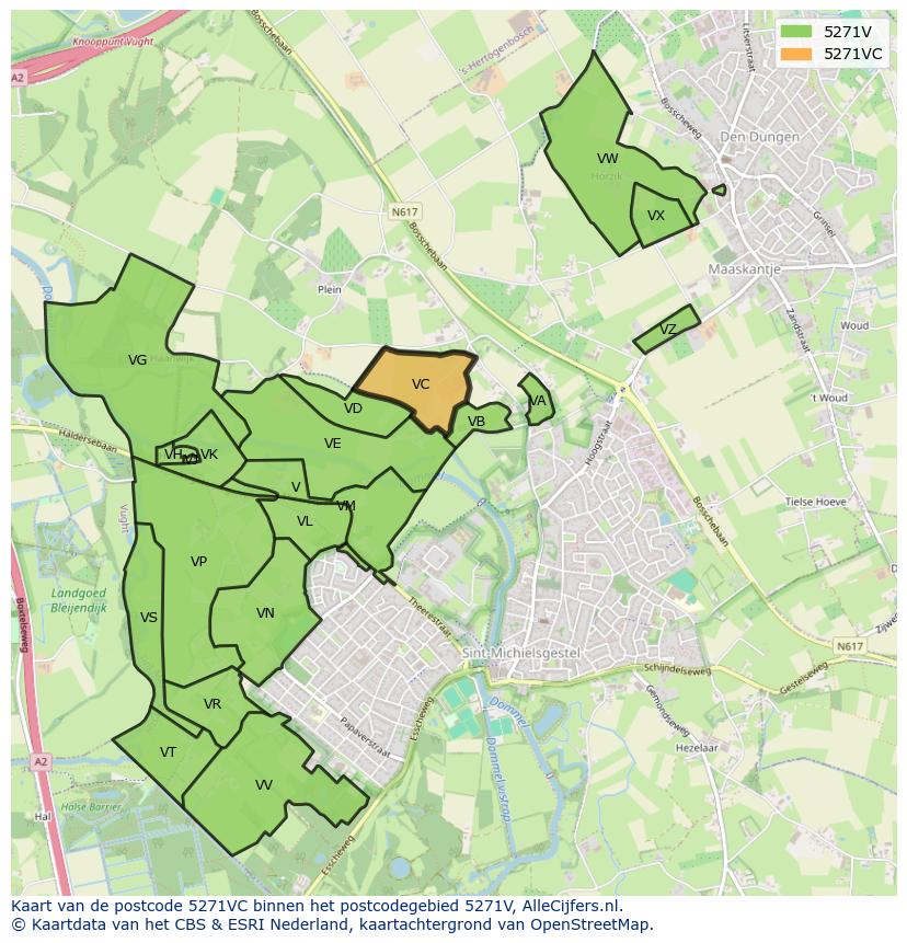 Afbeelding van het postcodegebied 5271 VC op de kaart.
