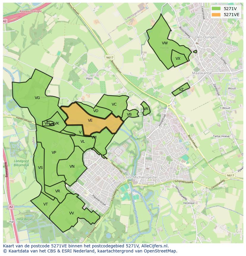 Afbeelding van het postcodegebied 5271 VE op de kaart.