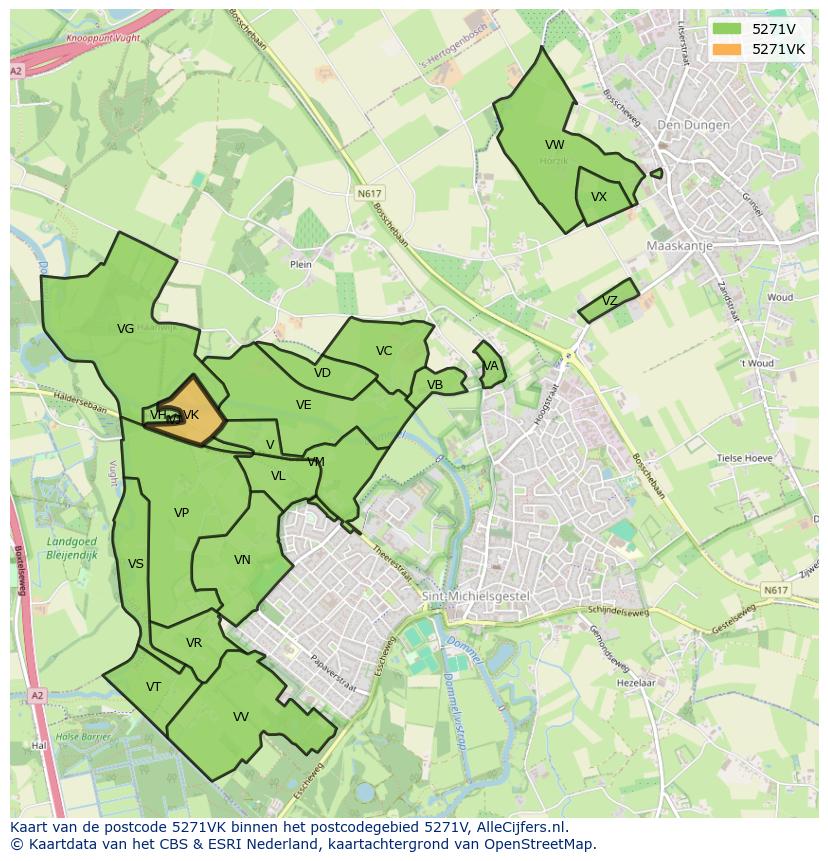 Afbeelding van het postcodegebied 5271 VK op de kaart.