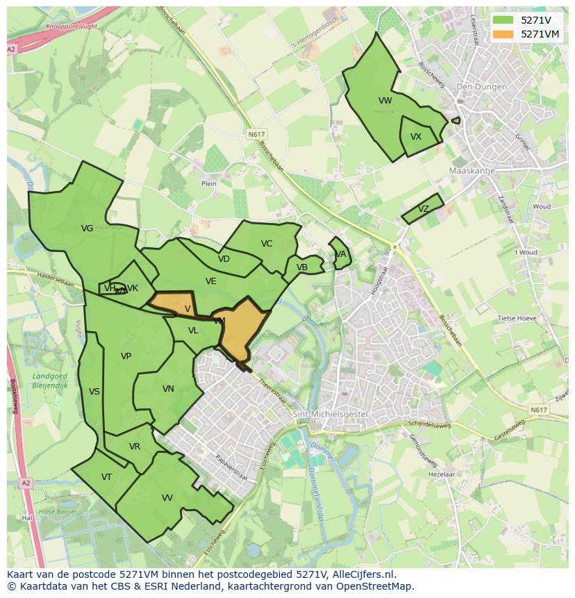 Afbeelding van het postcodegebied 5271 VM op de kaart.