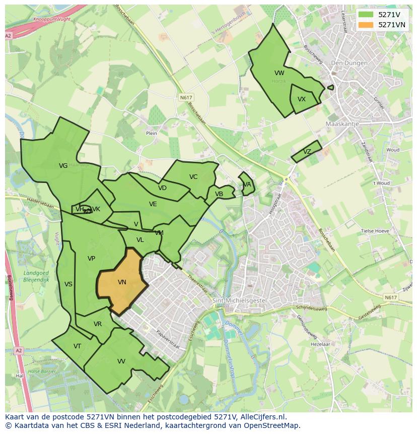 Afbeelding van het postcodegebied 5271 VN op de kaart.