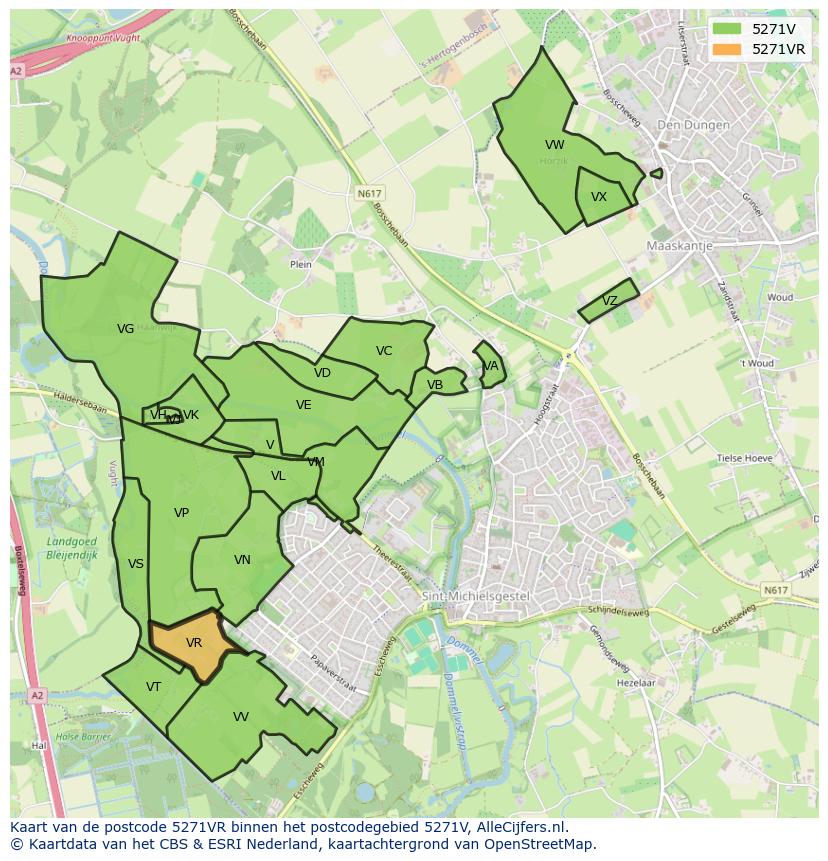 Afbeelding van het postcodegebied 5271 VR op de kaart.