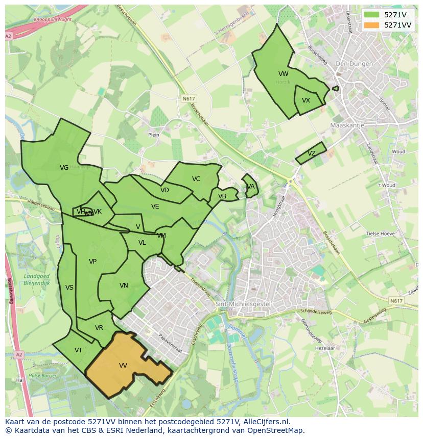 Afbeelding van het postcodegebied 5271 VV op de kaart.